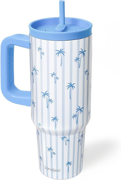 SANDJEST Pickleball Stainless Steel Locking Lid Silicone Straw Tumbler with Handle 40oz, Insulated Stainless Steel Travel Cup for Women Girls Friends Players, Gift Idea for Birthday Christmas