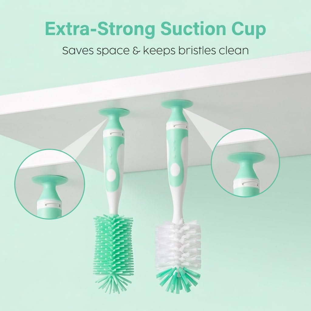 Ariseno 5-in-1 Baby Bottle Cleaner Set, Including Nylon & Silicone Bottle Brush, Cap, Straw & Nipple Brushes, BPA-Free (Grey)