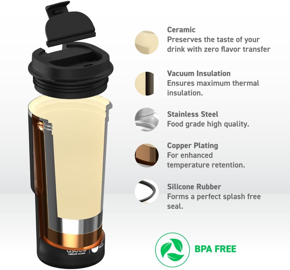 asobu 22oz Extra Large Ceramic-Lined Travel Mug with No Metal Taste-Keeps Flavors True - Double-Wall Vacuum Insulated Coffee Mug with Spill-Proof Pop-Open Lid for Hot Drinks