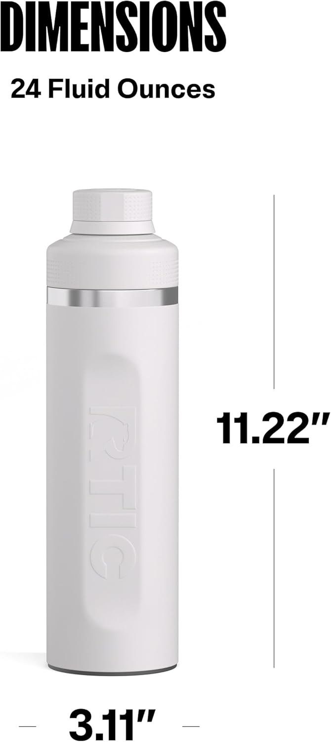 RTIC 24oz Refuel Water Bottle with Workout Protein Shaker, Insulated, Stainless Steel, Metal, Double Wall Vacuum-Insulation, Ceramic Lined, Leak-Proof Chug Lid, Tumbler, Black