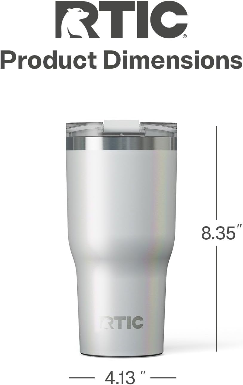 RTIC 20oz Essential Tumbler with Lid, Ceramic Lined, Insulated, Stainless Steel, Metal, Double Wall Vacuum-Insulation, Travel Cup for Iced Coffee, Tea, Hot and Cold Drink, Graphite
