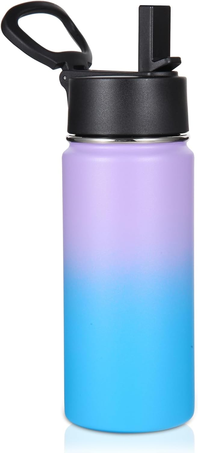 Volhoply 16 OZ Kids Water Bottle Bulk 8 Pack,Insulated Sports Bottles with Straw Lid,Stainless Steel Bottle with Handle Keep Cold & Hot,Double Wall Vacuum Tumbler Cups for School(Eight Color, 8)