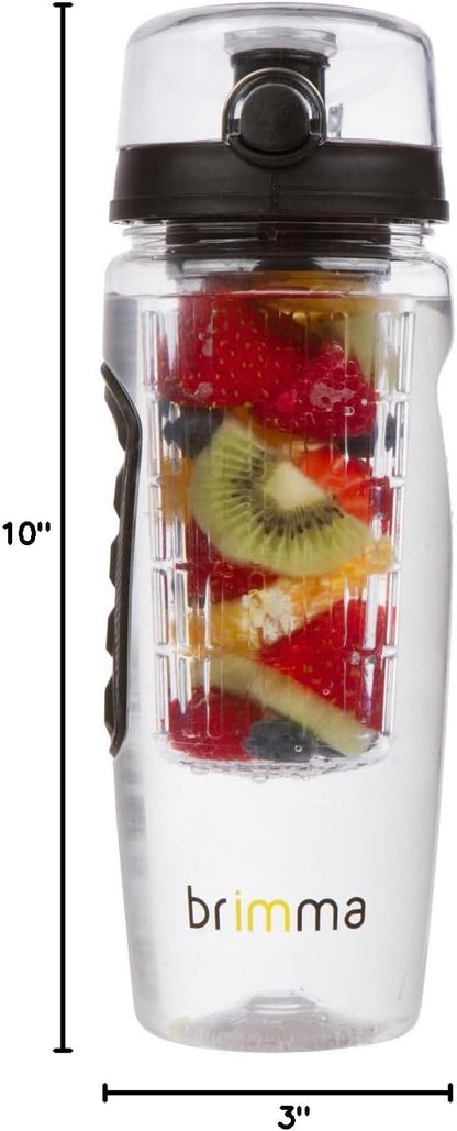 Brimma Fruit Infuser Water Bottle - 32 oz Large, Leakproof Plastic Fruit Infusion Water Bottle for Gym, Camping, and Travel