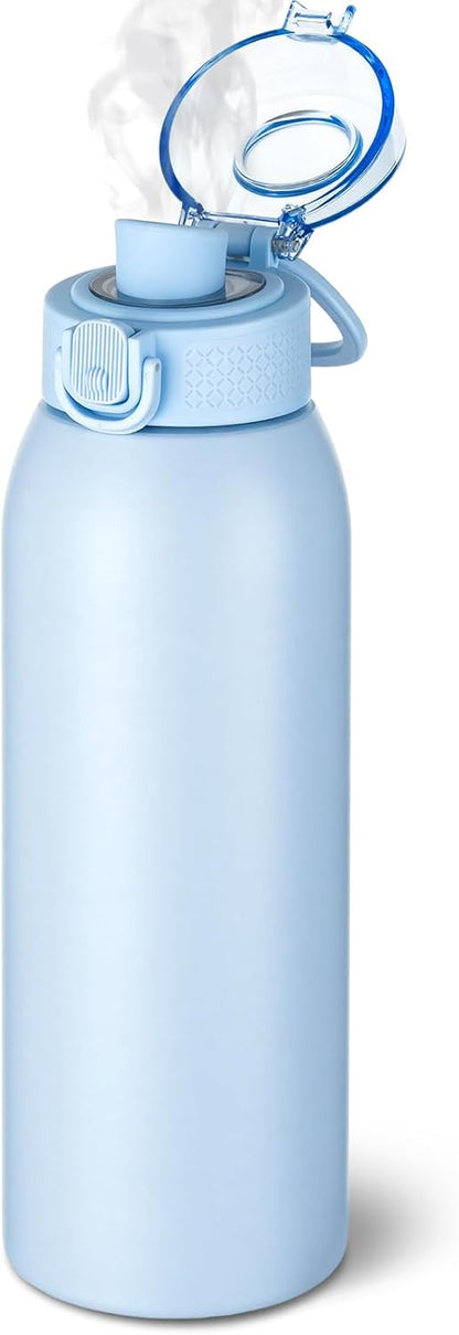 Insulated Water Bottle 24 oz with Dustproof Lid, Carry Handle & Tea Infuser, BPA-Free & Leakproof, Stainless Steel Water Bottles Ideal for Fitness, Hiking, Office & Outdoor Use (Black)