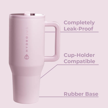 HydroJug Traveler - 40 oz Water Bottle with Handle & Flip Straw - Fits in Cup Holder, Leak Resistant Tumbler-Reusable Insulated Stainless Steel & Rubber Base - Gifts for Women & Men, Light Blue