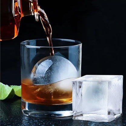 ROTTAY Ice Cube Trays (Set of 2), Sphere Ice Ball Maker with Lid & Large Square Ice Cube Maker for Whiskey, Cocktails and Homemade, Keep Drinks Chilled Black