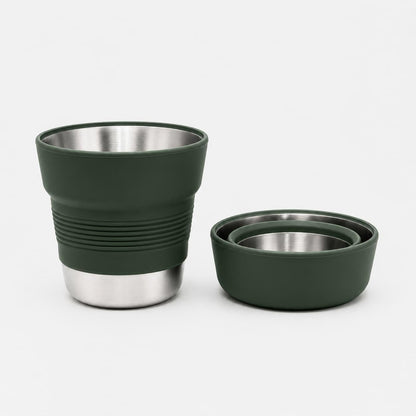 Ultralight Collapsible Travel Cup 16 oz, BPA Free Silicone & Stainless Steel Camping Mug, Foldable Portable Cup for Hiking, Backpacking, Outdoor Coffee Mug (Khaki)