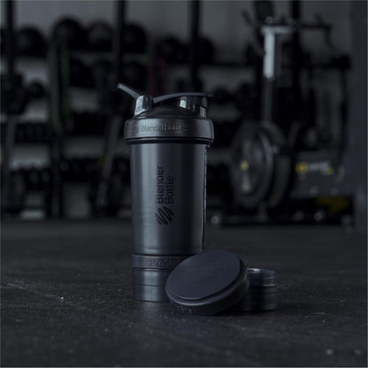 BlenderBottle Shaker Bottle with Pill Organizer and Storage for Protein Powder, Classic V2 ProStak System, 22-Ounce, Midnight Black