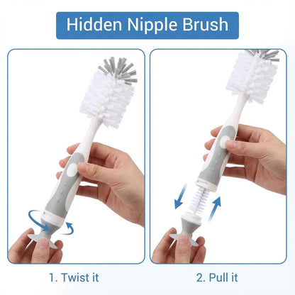 Ariseno 5-in-1 Baby Bottle Cleaner Set, Including Nylon & Silicone Bottle Brush, Cap, Straw & Nipple Brushes, BPA-Free (Grey)
