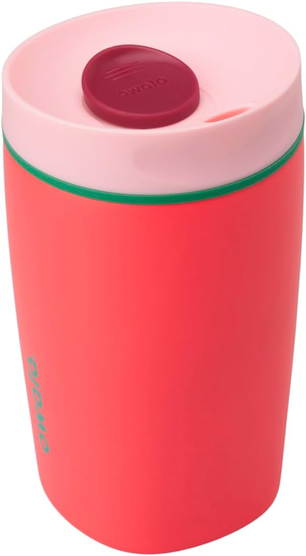 Owala SmoothSip Slider Insulated Stainless Steel Coffee Tumbler, Reusable Iced Coffee Cup, Hot Coffee Travel Mug, BPA Free 20 oz, Grey/Blue (High Dive)