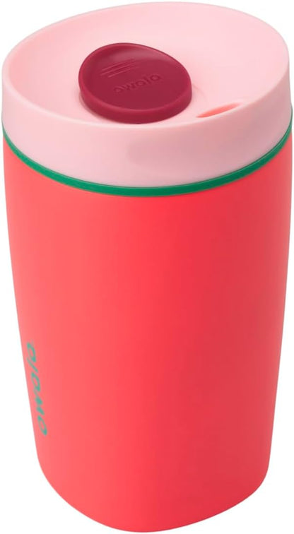 Owala SmoothSip Slider Insulated Stainless Steel Coffee Tumbler, Reusable Iced Coffee Cup, Hot Coffee Travel Mug, BPA Free 20 oz, Grey/Blue (High Dive)