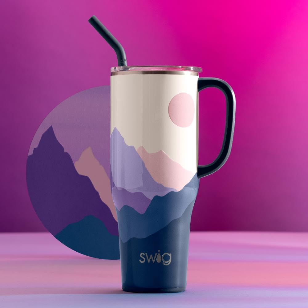 Swig Life 40oz Mega Mug, 40 oz Tumbler with Handle and Straw, Cup Holder Friendly, Dishwasher Safe, Extra Large Insulated Tumbler, Stainless Steel (Pickleball)