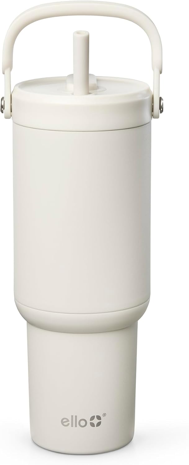Ello Oasis Go+ 26oz Tumbler with Top Handle and Retracting Straw | Reusable Insulated Stainless Steel Cup, 100% Leakproof Water Bottle, 24 Hours Cold, Cup Holder Friendly For Travel | Wild Rasberry