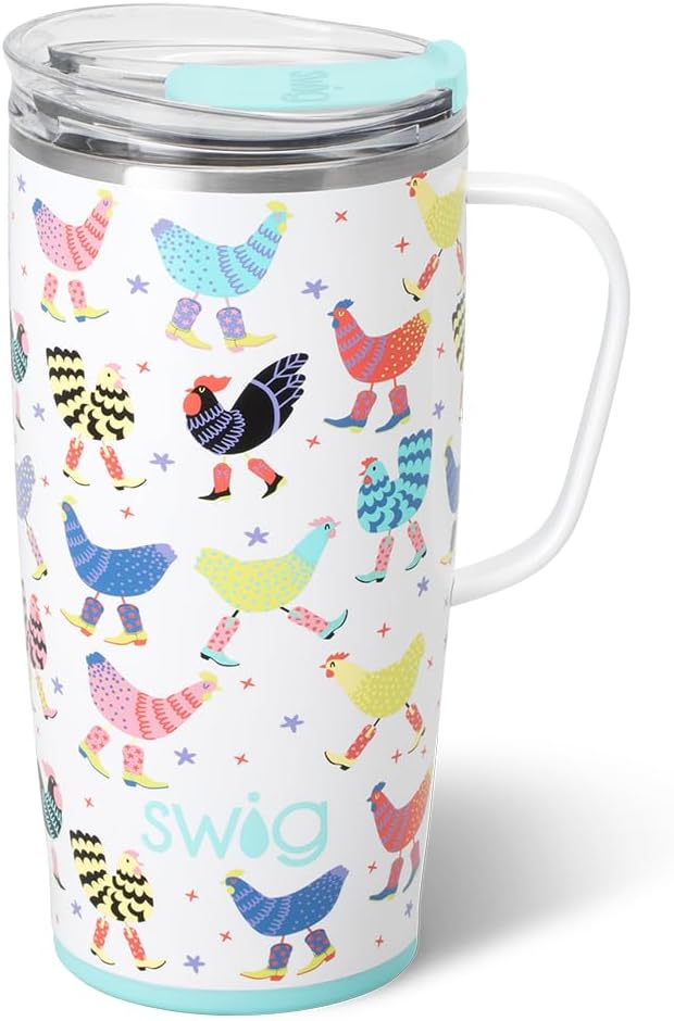 Swig Life 18oz Travel Mug, Insulated Tumbler with Handle and Lid, Cup Holder Friendly, Dishwasher Safe, Stainless Steel, Travel Coffee Cup (Honey Meadow)