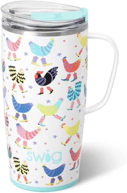 Swig Life 18oz Travel Mug, Insulated Tumbler with Handle and Lid, Cup Holder Friendly, Dishwasher Safe, Stainless Steel, Travel Coffee Cup (Honey Meadow)