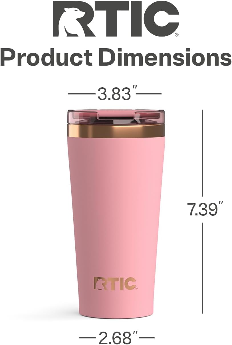 RTIC 18oz Happy Hour Pint Tumbler with Lid, Insulated, Ceramic Lined, Stainless Steel Metal, Portable Travel Cup for Hot and Cold Drink, Black Cherry