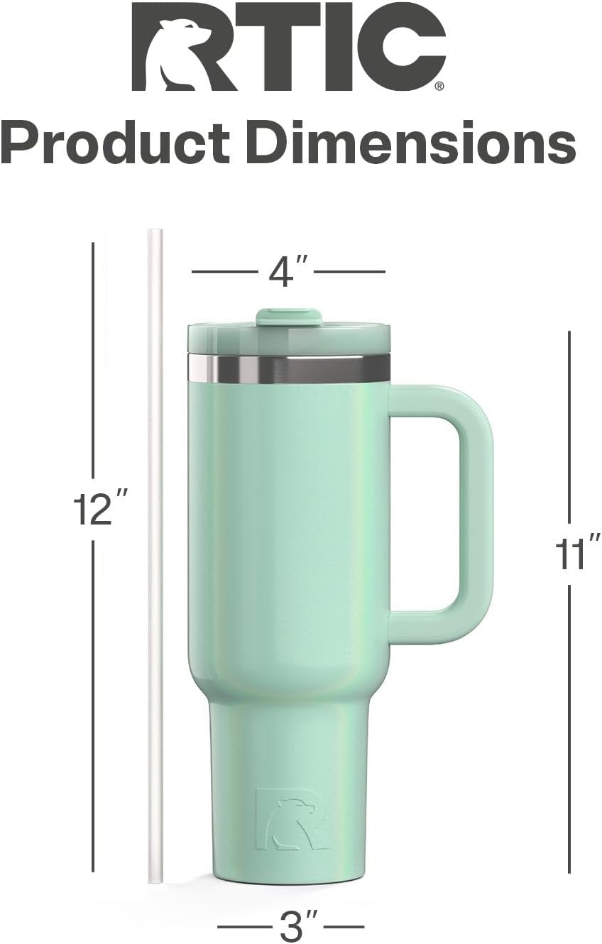 RTIC 30 oz Road Trip Tumbler Double-Walled Ceramic Lined InsulatedStainless Steel Portable Travel Coffee Mug Cup with Lid, Handle and Straw, Periwinkle Bouquet