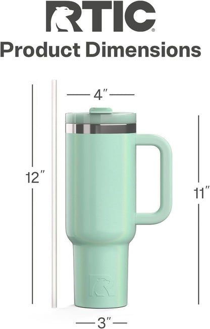 RTIC 30 oz Road Trip Tumbler Double-Walled Ceramic Lined InsulatedStainless Steel Portable Travel Coffee Mug Cup with Lid, Handle and Straw, Periwinkle Bouquet