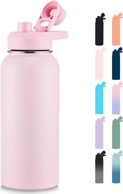Fijinhom 24 oz Insulated Water Bottle with Handle, 304 Stainless Steel Water Bottles with Wide Mouth, Double Wall Vacuum Sports Water Bottle, BPA Free, Keep Cold and Hot, Black | with Handle