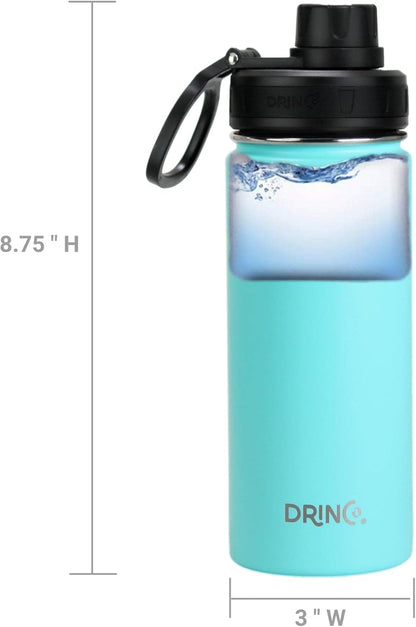 Drinco Stainless Steel Water Bottle Spout Lid Vacuum Insulated Double Wall Water Bottle Wide Mouth (40oz 32oz 22oz 18oz 14oz) Leak Proof Keep Cold Sport Camping Hiking (22 oz, 22oz Black)