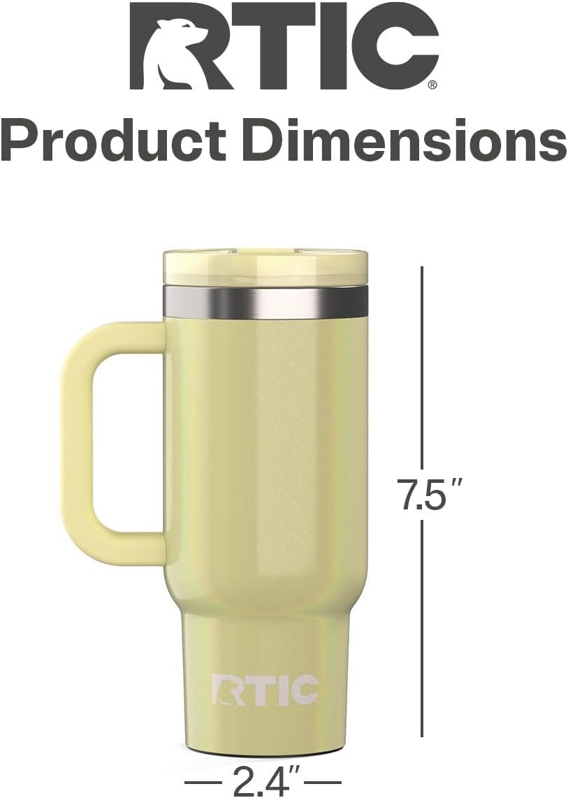 RTIC Little Road Trip Tumbler 16oz for Kids with Straw Lid and Handle, Ceramic Lined, Insulated Stainless Steel Travel Water Mug Cup, Leak-Proof, RTIC Ice Glitter