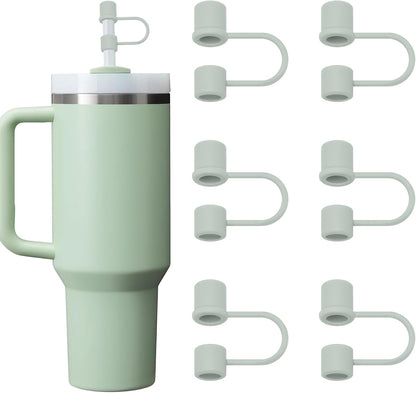 6PCS Silicone Straw Covers Cap Compatible with Stanley Cup 30&40oz Tumbler with Handle 10mm Straw Toppers，Straw Tips Lids Dust-Proof Reusable for Stanley Cup Accessories (White)