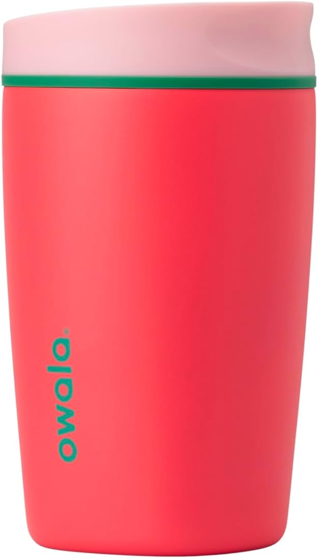 Owala SmoothSip Slider Insulated Stainless Steel Coffee Tumbler, Reusable Iced Coffee Cup, Hot Coffee Travel Mug, BPA Free 20 oz, Grey/Blue (High Dive)