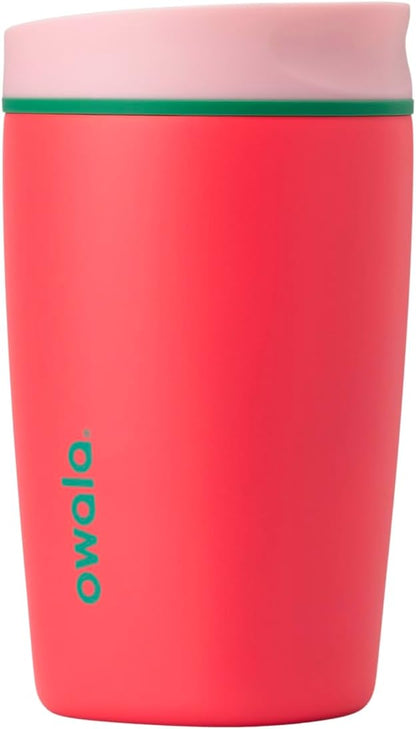 Owala SmoothSip Slider Insulated Stainless Steel Coffee Tumbler, Reusable Iced Coffee Cup, Hot Coffee Travel Mug, BPA Free 20 oz, Grey/Blue (High Dive)