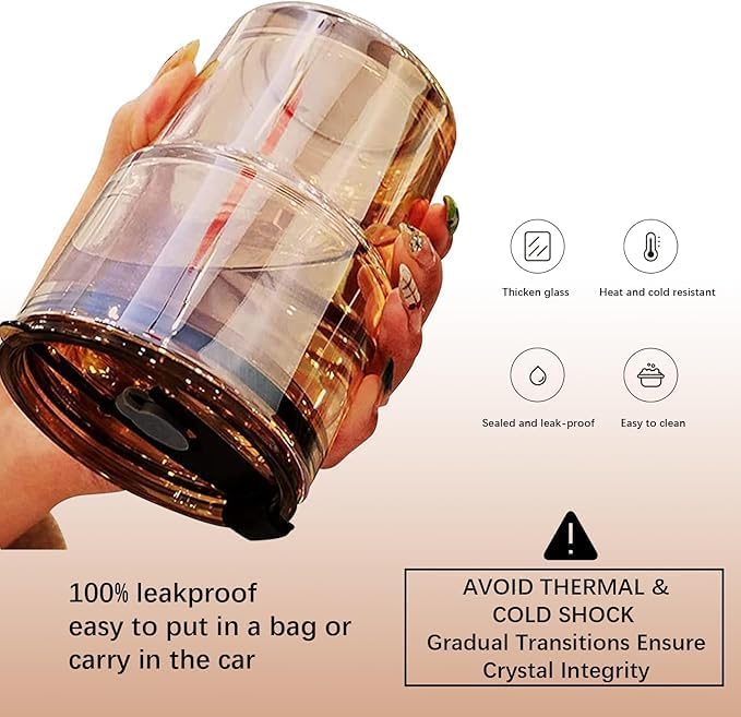 BLUEPOLAR 13oz/400ml Tumbler Water Glass, Cups with Straw and Lid Sealed Carry on for Coffee, Iced Tea, Thick Wall Insulated Glass Cup (Amber)…
