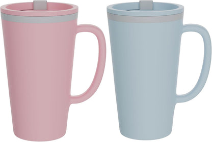 Copco Cone Desk Mug, 16 oz (Set of 2) - Double Wall Insulated Mugs with Handle, Reusable Tumbler Set with Twist-Off Spill Resistant Lid, BPA-Free, Microwave & Dishwasher Safe (Orange/Mustard)