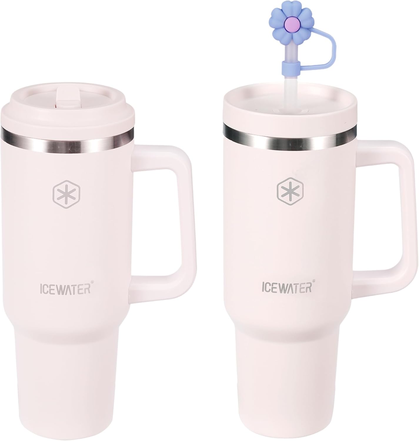 ICEWATER 40 oz Tumbler with 2 Lids (Flip & Standard Straw),100% Leak Proof Insulated Tumbler with Handle, Cup Holder Friendly, Stainless Steel Water Bottle, Gifts for Women & Men (Violet)