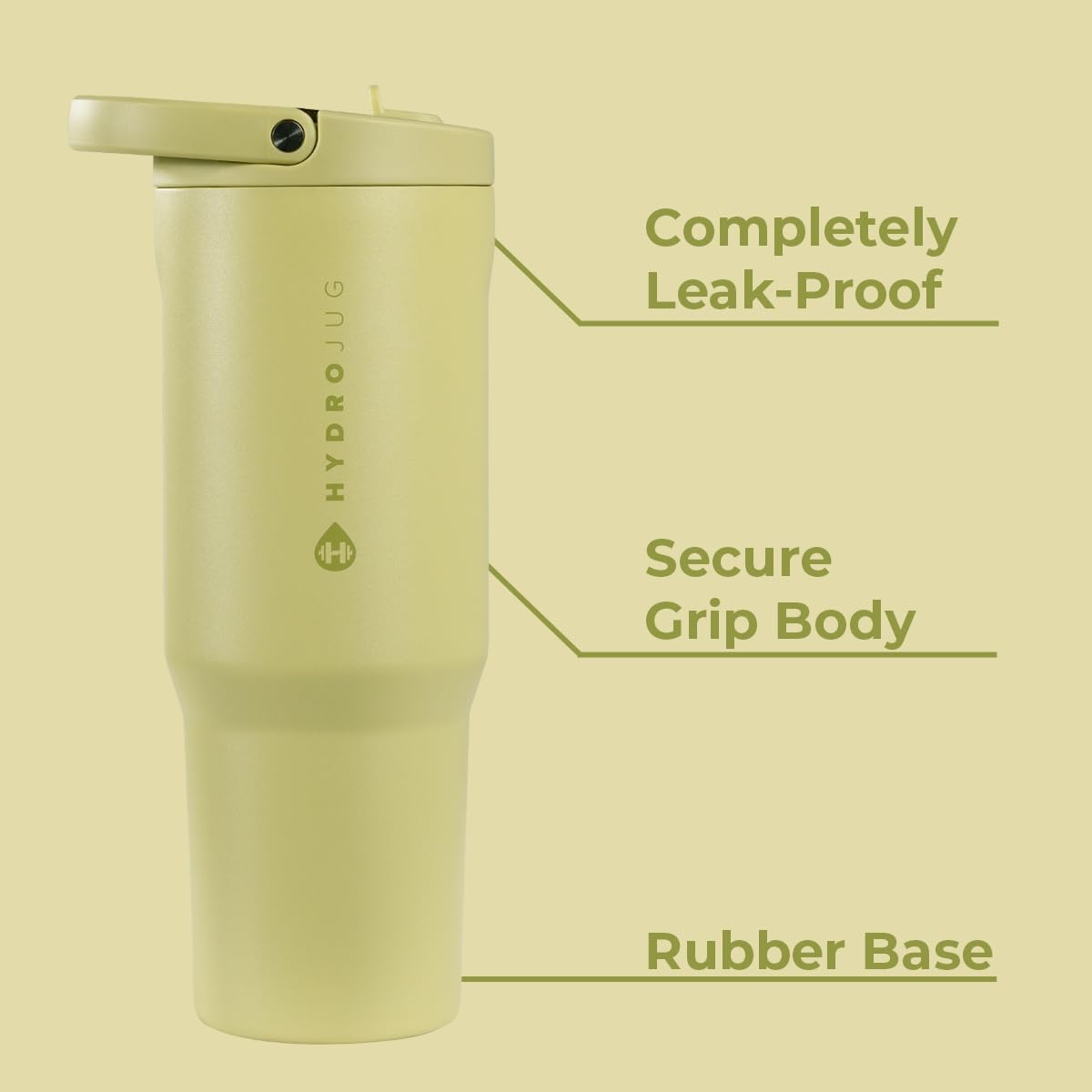 HydroJug Sport - Stainless Steel Tumbler with Straw, Vacuum Insulated, 40oz Leakproof Water Bottle, Ergonomic Design, Reusable, Dishwasher Safe, Rubber Base, Durable for Gym or Outdoors, Sage