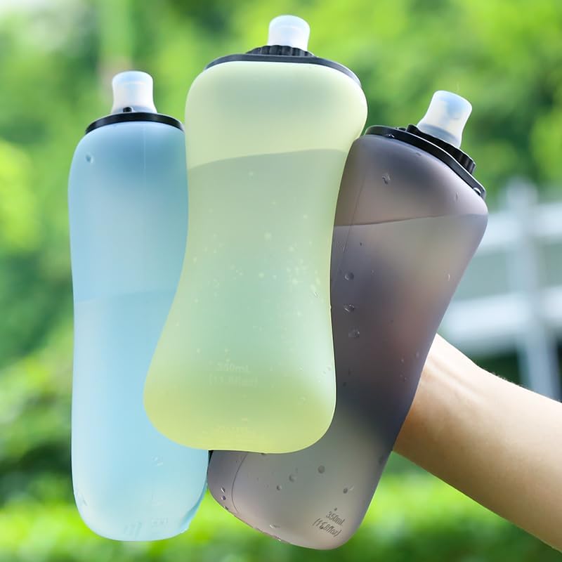 Soft Flask 11.8oz/350ml, Soft Silicone Quick Grip Chill Handheld Water Bottle Collapsible for Running Hydration Morning Jogging Climbing Cycling Sports Activity (Yellow)