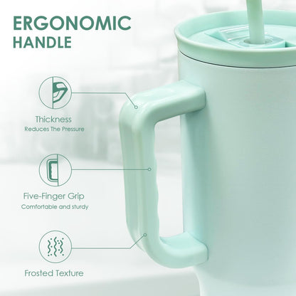 Floral Tumbler with Handle 40oz, Stainless Steel Insulated Tumblers Coffee Travel Mug Cup with Straw, Flower Coffee Cup Gifts for Women Girls, Gift for Her on Christmas Birthday Mothers Day