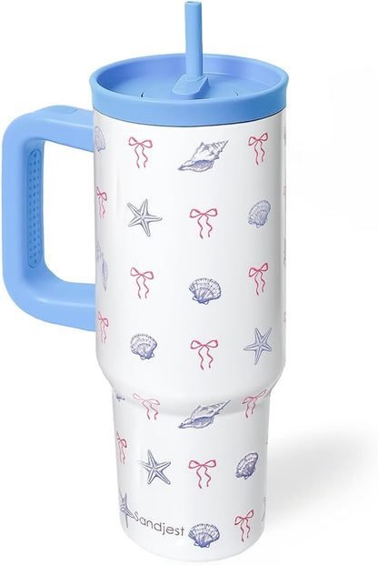 SANDJEST Pickleball Stainless Steel Locking Lid Silicone Straw Tumbler with Handle 40oz, Insulated Stainless Steel Travel Cup for Women Girls Friends Players, Gift Idea for Birthday Christmas
