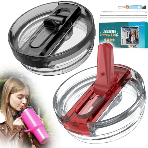 2 Pack Tumbler Flip Straw Lid Replacement Fit for Stanley 40 OZ Quencher, Leak Proof Lid with Straw for Stanley, No Spill Reusable Tumbler Lid Compatible with Stanley Cup Accessories