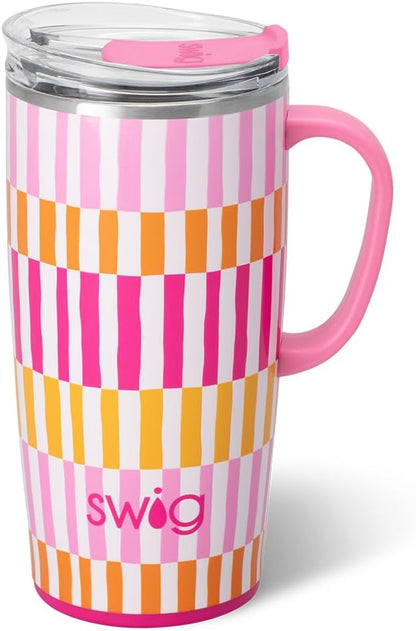Swig Life 18oz Travel Mug, Insulated Tumbler with Handle and Lid, Cup Holder Friendly, Dishwasher Safe, Stainless Steel, Travel Coffee Cup (Honey Meadow)