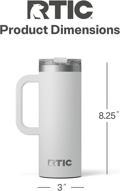 RTIC 20oz Road Trip Travel Mug with Lid and Handle, Ceramic Lined, Insulated, Stainless Steel, Metal, Double Wall Vacuum-Insulation, Portable Coffee, Tea Cup for Hot and Cold Drink, Black