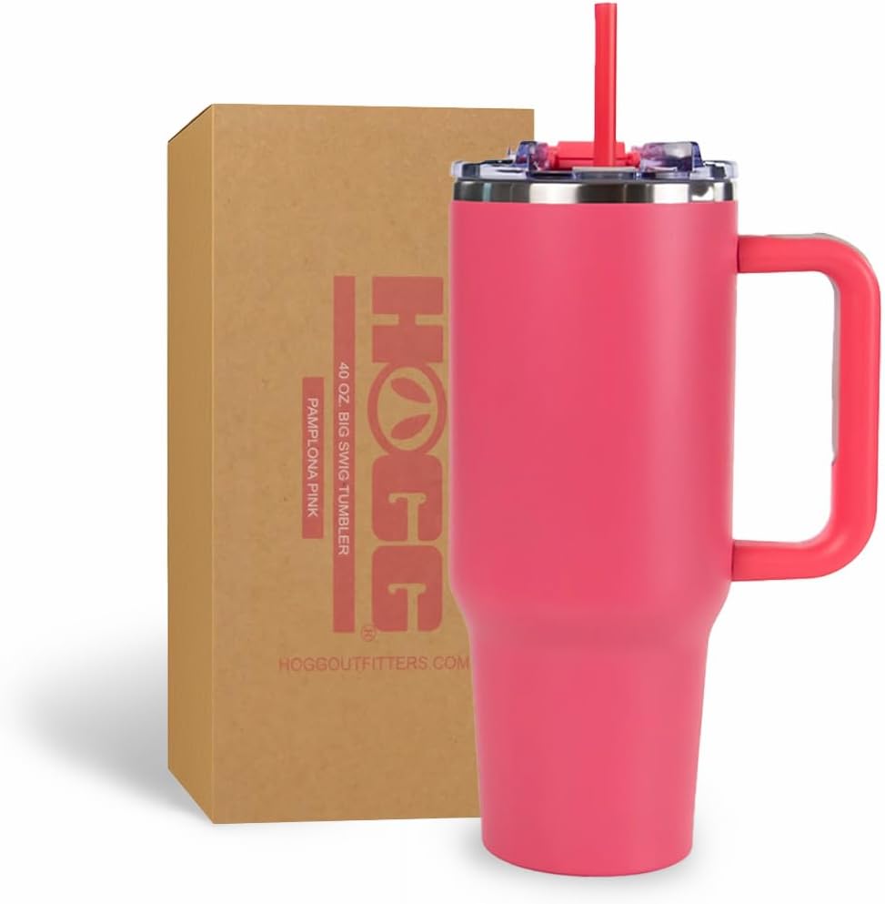 Hogg Big Swig 40 oz Tumbler with Handle and Straw - Red, 40oz Insulated Stainless Steel, Water Tumbler with Straw, Water Cup with Handle, Versatile Leak Proof Lid