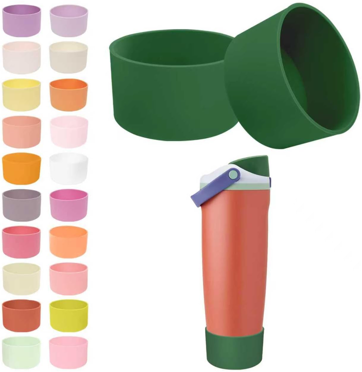 2PCS Silicone Boots for Owala 30oz & 40oz FreeSip Sway Bottles & Tumblers – Non-Slip, Scratch-Resistant, Stability Enhancer for Owala Accessories (Eucalyptus Green) - Colors A