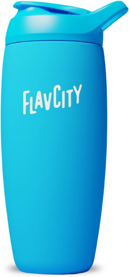FlavCity 24 oz Stainless Steel Shaker Bottle - Insulated Protein Mixer Cup for On-the-Go Smoothies, Shakes, Electrolytes & Powder Drinks - BPA Free, Snap-Fit Agitator, Leak Resistant (Flamingo)