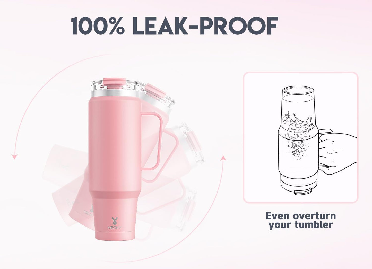Meoky 32oz Tumbler with Handle, Stainless Steel Travel Mug with 2-in-1 Straw and Sip Lid, Vacuum Insulated Coffee Mug, 100% Leak Proof, Keeps Cold for 24 Hours or Hot for 8 Hours (Sky)