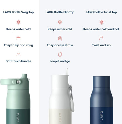 LARQ Swig Top — Insulated Stainless Steel Water Bottle with Straw, Detachable Silicone Handle, Vacuum 24h Cold, BPA-Free Metal Bottle for Gym, Travel, Office, Wide Mouth for Ice — 23 oz, Mojave Dune