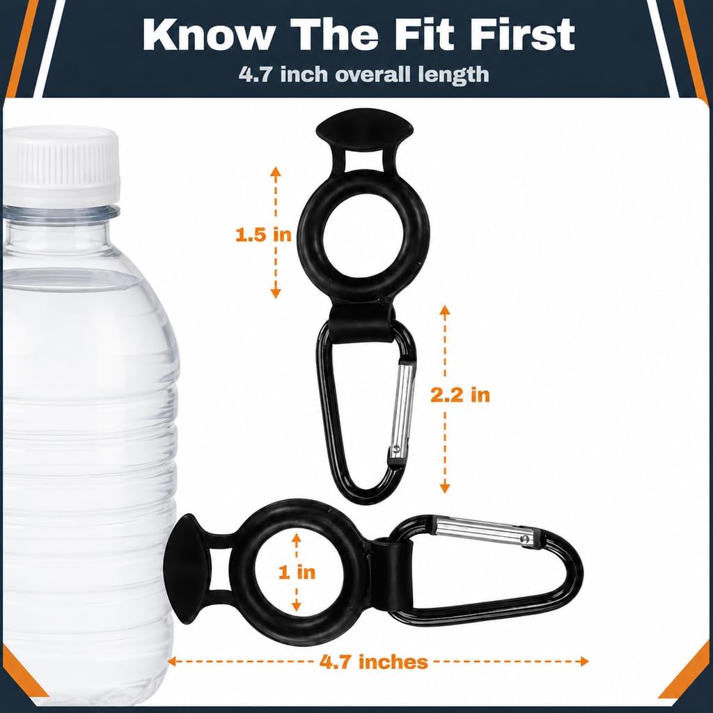 2-Pack Plastic Water Bottle Holder Rubber Grip Aluminum Carabiner