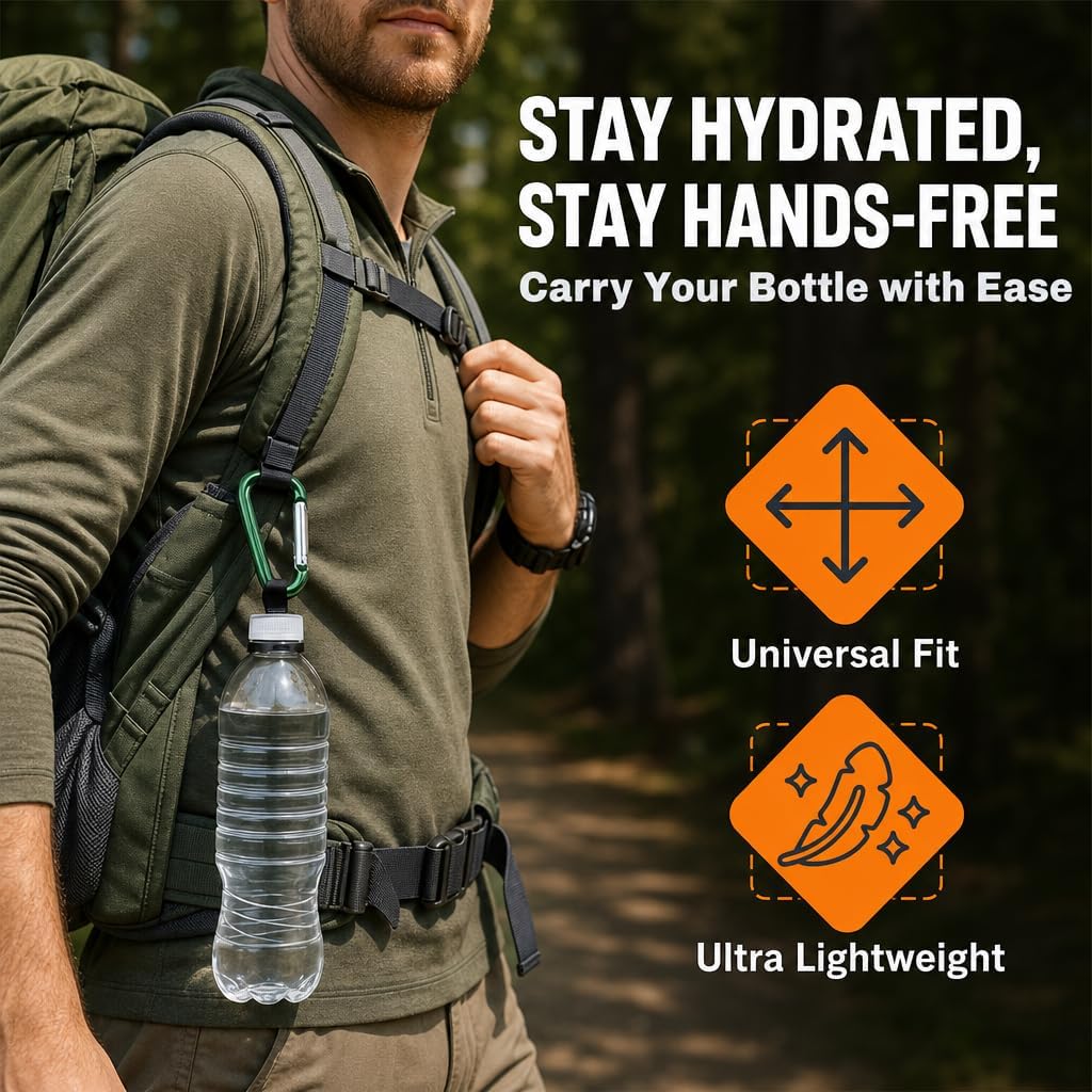 2-Pack Plastic Water Bottle Holder Rubber Grip Aluminum Carabiner