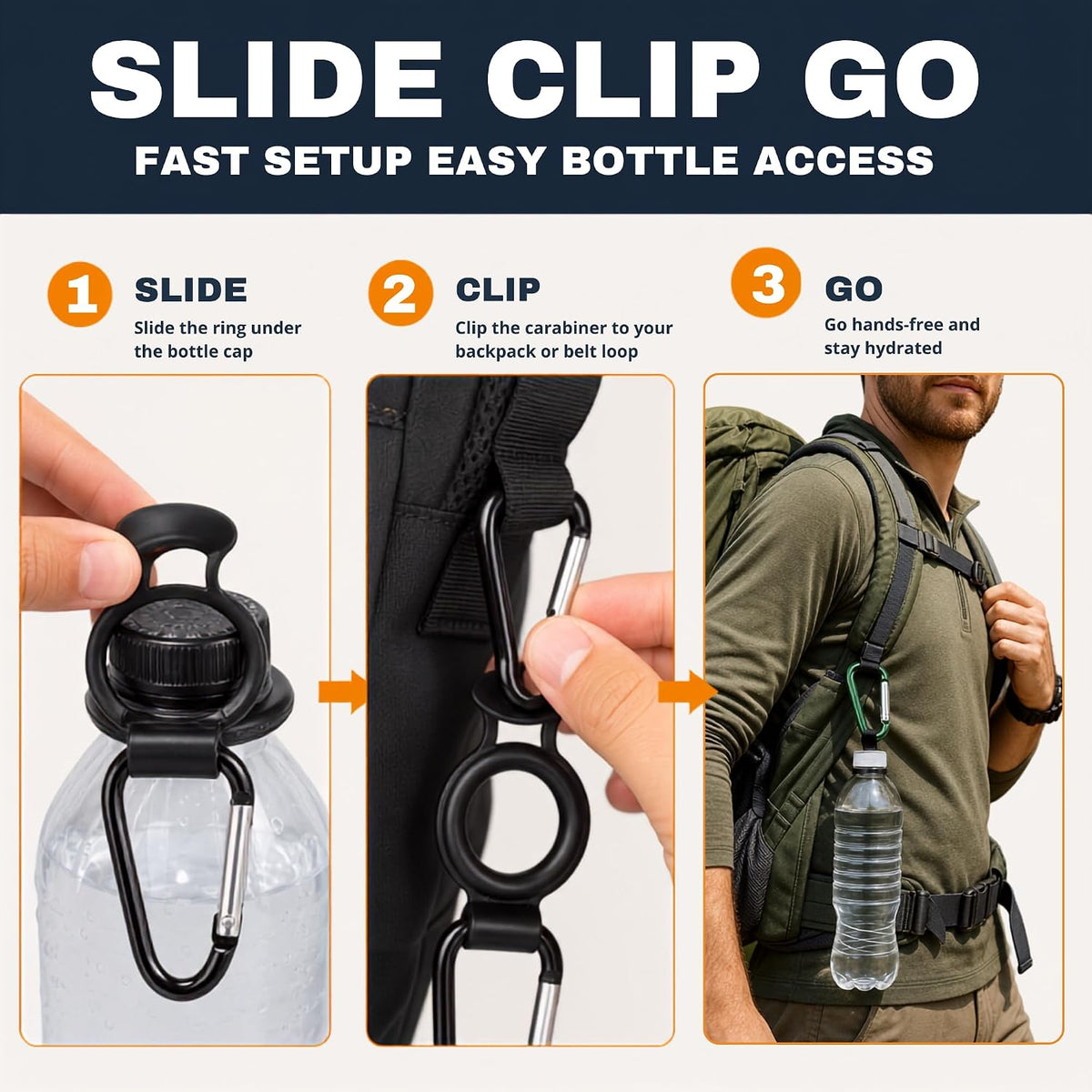2-Pack Plastic Water Bottle Holder Rubber Grip Aluminum Carabiner