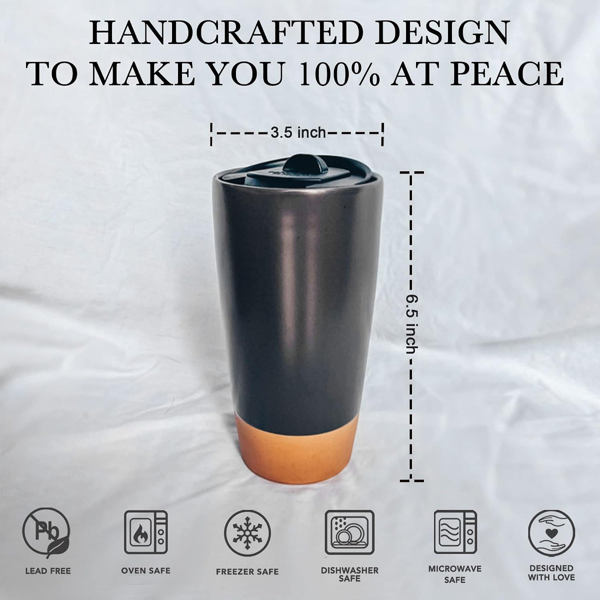 Double Wall Ceramic Coffee Travel Mug with Lid, 14 oz, Portable, Microwave, Dishwasher Safe, Insulated Reusable Tall Cup, Splash Resistant Lid - To Go Tumbler for Car Cup Holder, Nightwaves