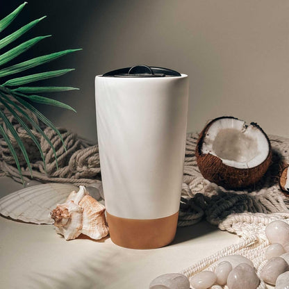 Double Wall Ceramic Coffee Travel Mug with Lid, 14 oz, Portable, Microwave, Dishwasher Safe, Insulated Reusable Tall Cup, Splash Resistant Lid - To Go Tumbler for Car Cup Holder, Nightwaves