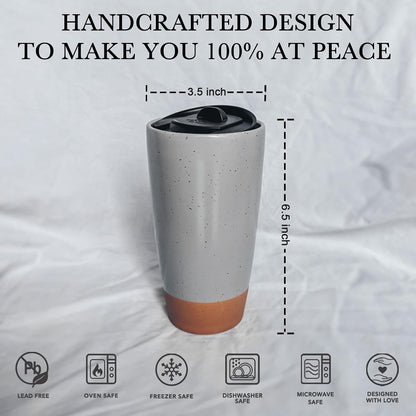 Double Wall Ceramic Coffee Travel Mug with Lid, 14 oz, Portable, Microwave, Dishwasher Safe, Insulated Reusable Tall Cup, Splash Resistant Lid - To Go Tumbler for Car Cup Holder, Nightwaves