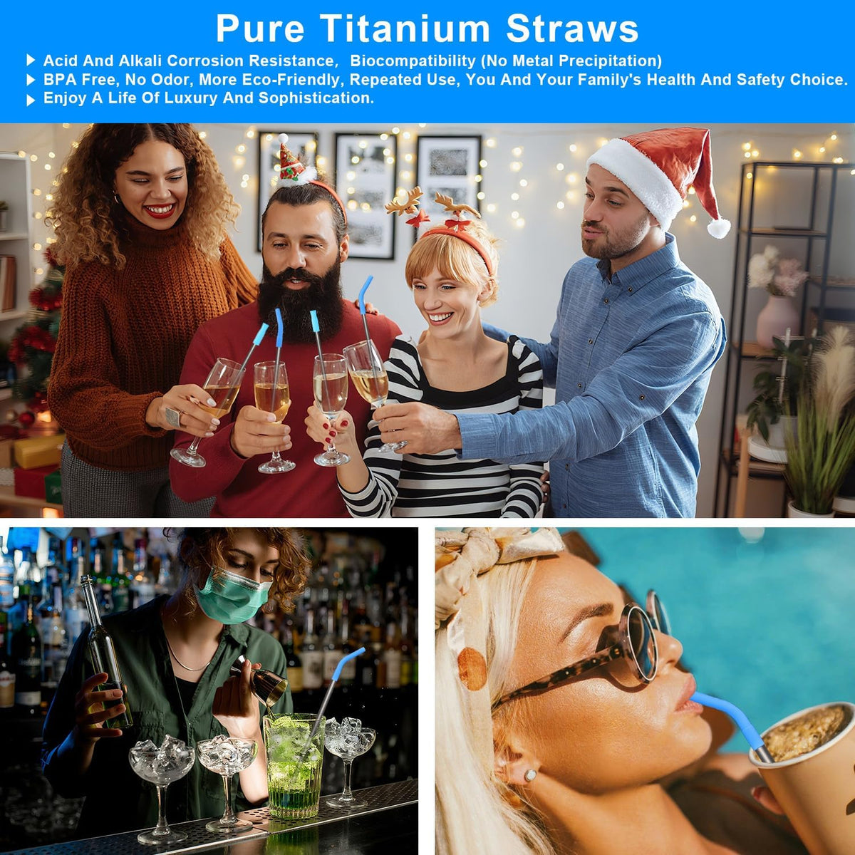 Reusable Stainless Steel Straws Set with Silicone Tips, 2 Straw Brush, 1 Storage Case, Different Sizes of Metal Straws Reusable, Suitable for 14, 20, 30 oz Cups Tumbler, for Hot/Cold Drinks